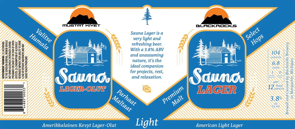 Sauna Lager label art — BLACKROCKS BREWERY