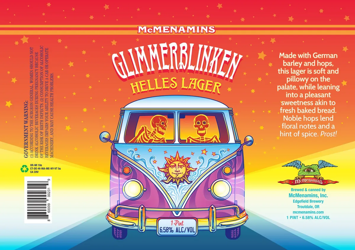 Glimmerblinken Helles Lager label art — MCMENAMINS