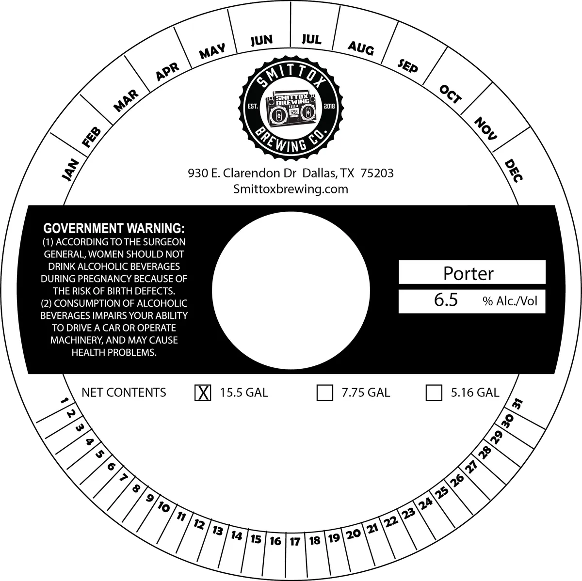 Smittox Brewing Co. Porter label art — SMITTOX BREWING CO.