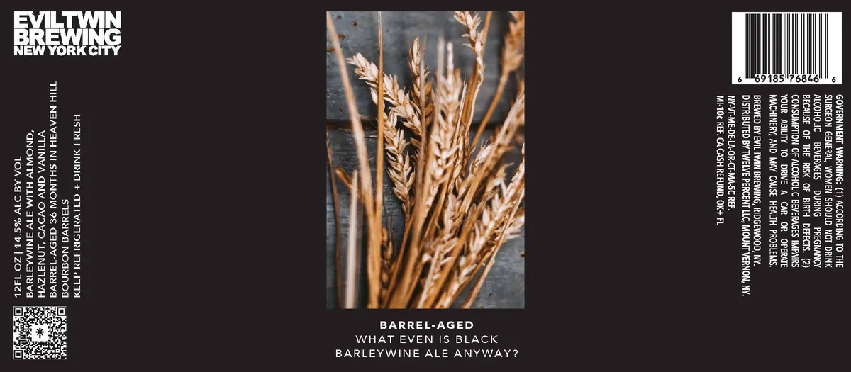 Barrel Aged What Even Is Black Barleywine Ale Anyway? label art — EVIL TWIN BREWING NEW YORK CITY