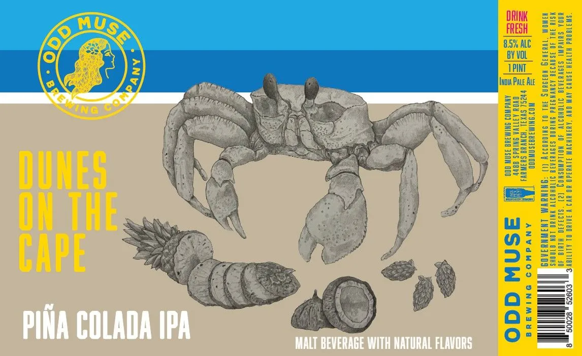 Piña Colada IPA label art — DUNES ON THE CAPE