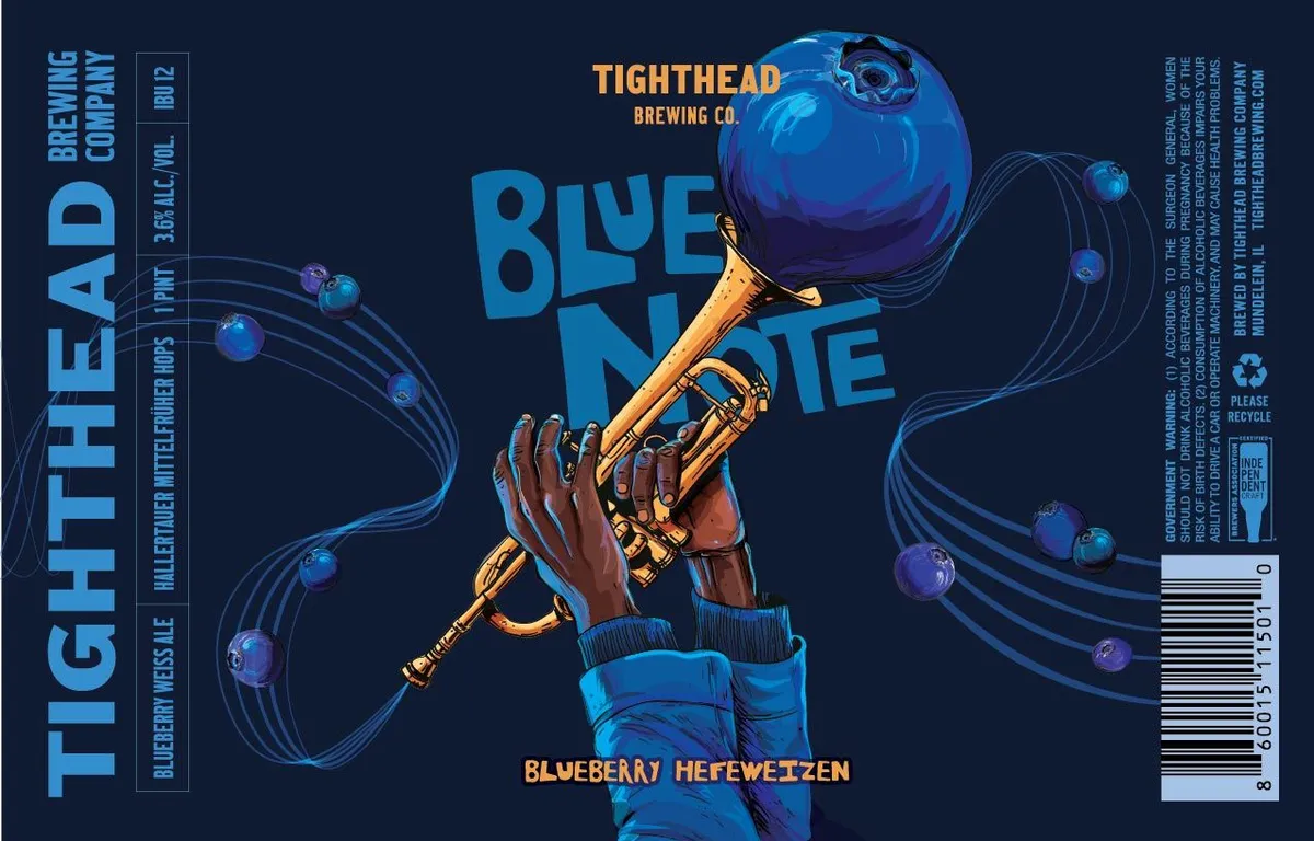 Blue Note Blueberry Hefeweizen label art — BLUE NOTE BLUEBERRY HEFEWEIZEN