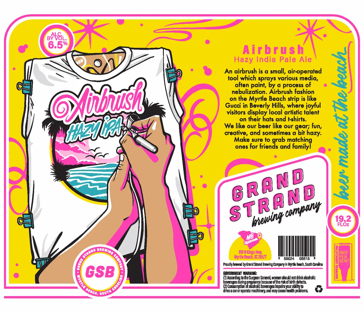 Airbrush Hazy India Pale Ale label art — GRAND STRAND BREWING