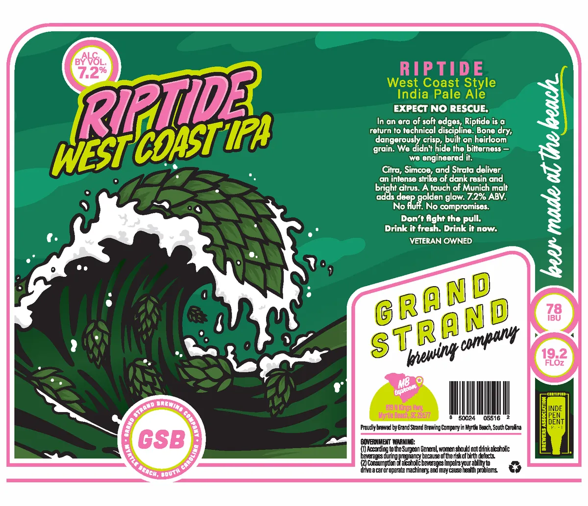 Riptide West Coast IPA label art — GRAND STRAND BREWING