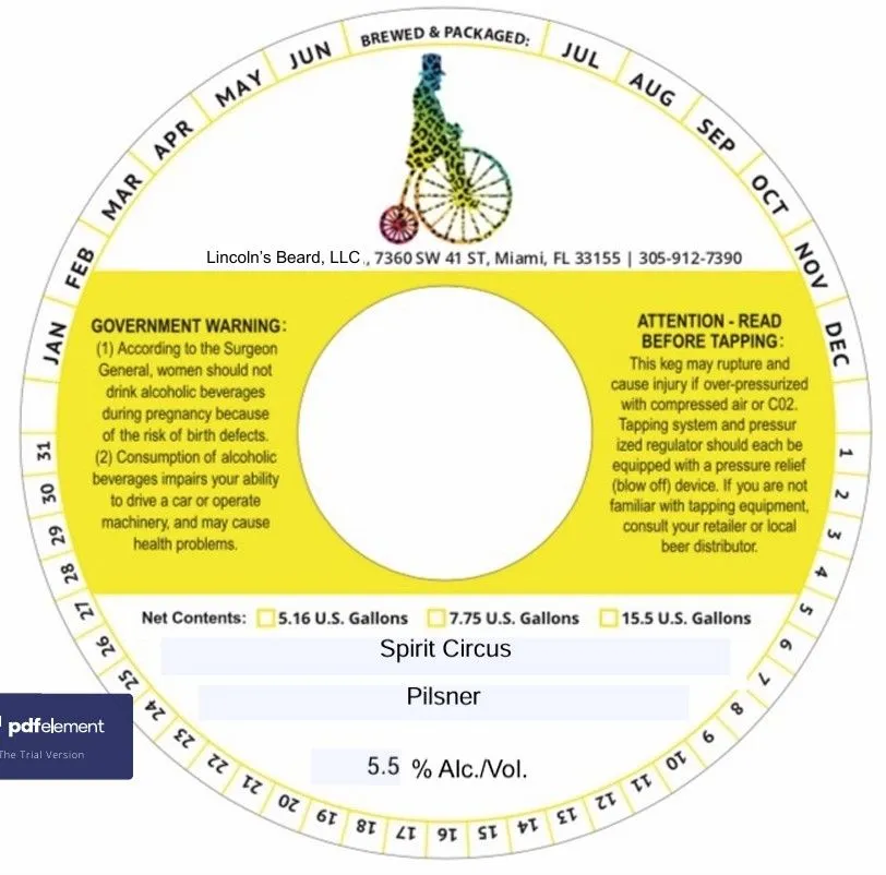 Spirit Circus — full label as filed with TTB