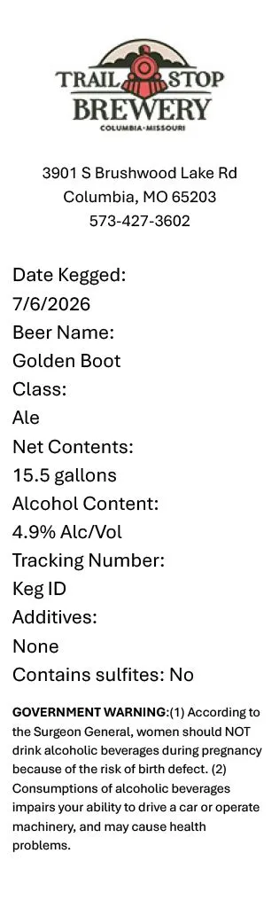 Golden Boot Ale — full label as filed with TTB