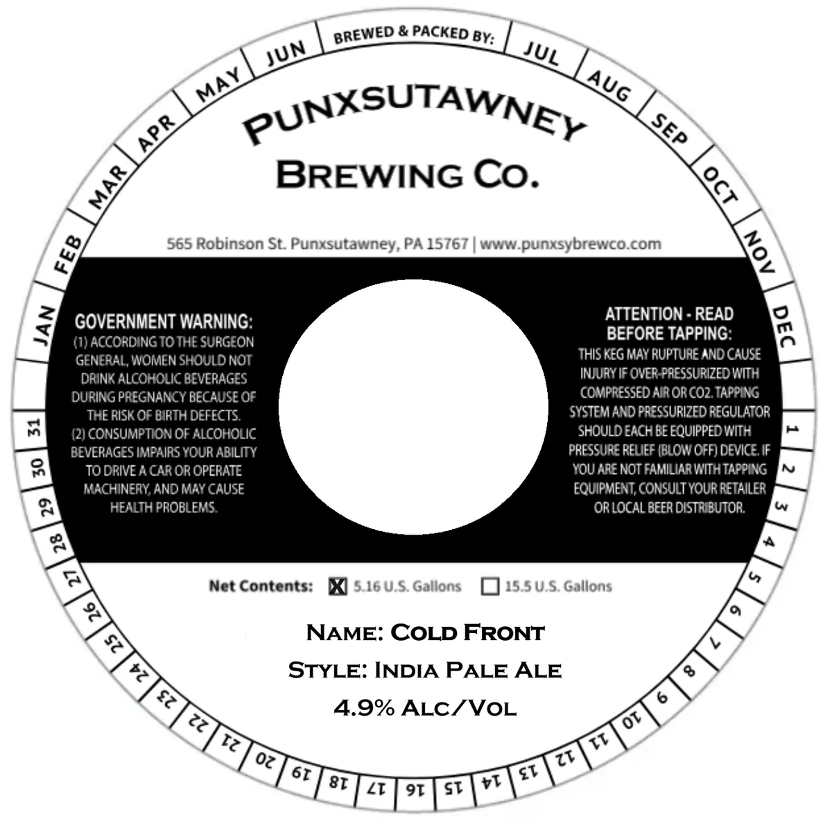 Cold Front label art — PUNXSUTAWNEY BREWING CO.
