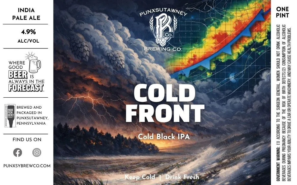 Cold Front label art — PUNXSUTAWNEY BREWING CO.