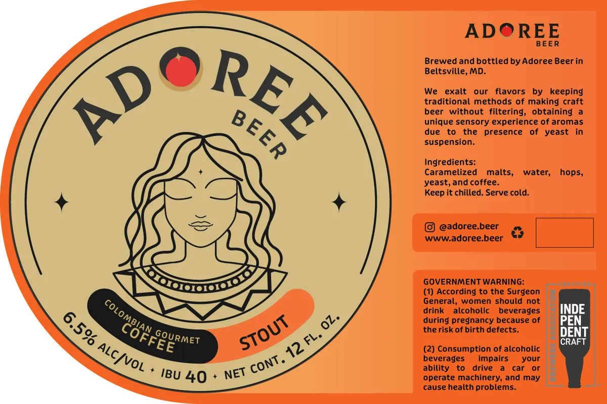 Colombian Gourmet Coffee Stout label art — ADOREE BEER