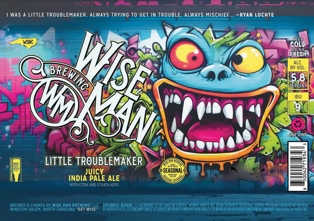 Little Troublemaker label art — WISE MAN BREWING