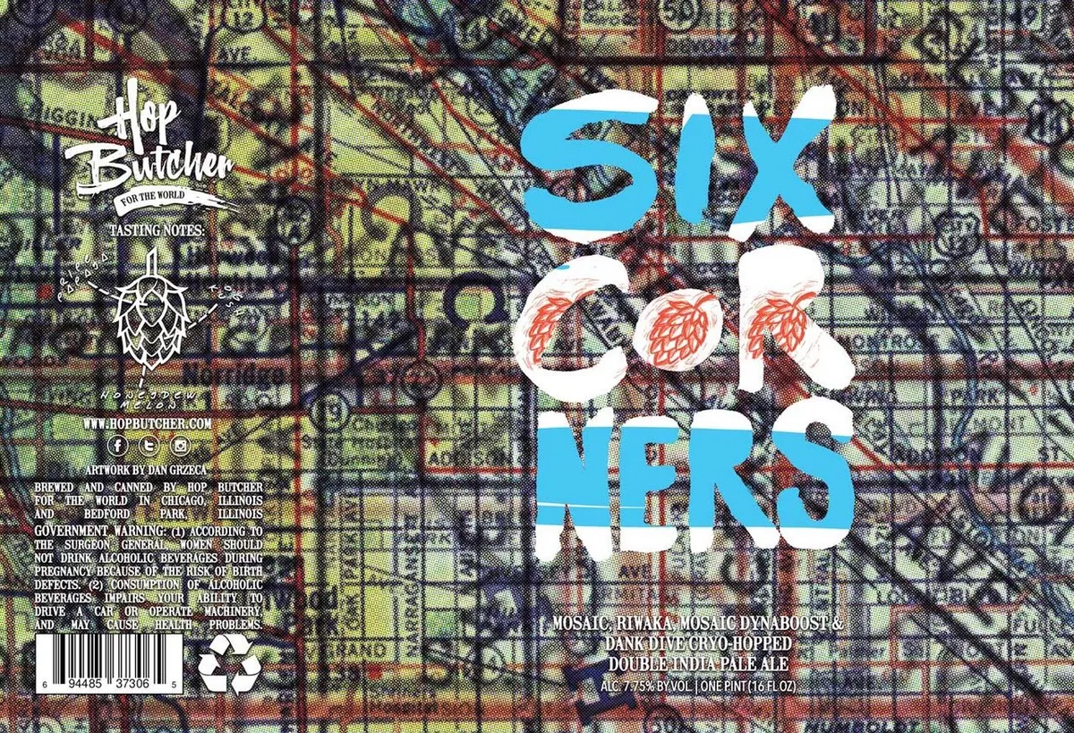 Six Corners label art — HOP BUTCHER FOR THE WORLD