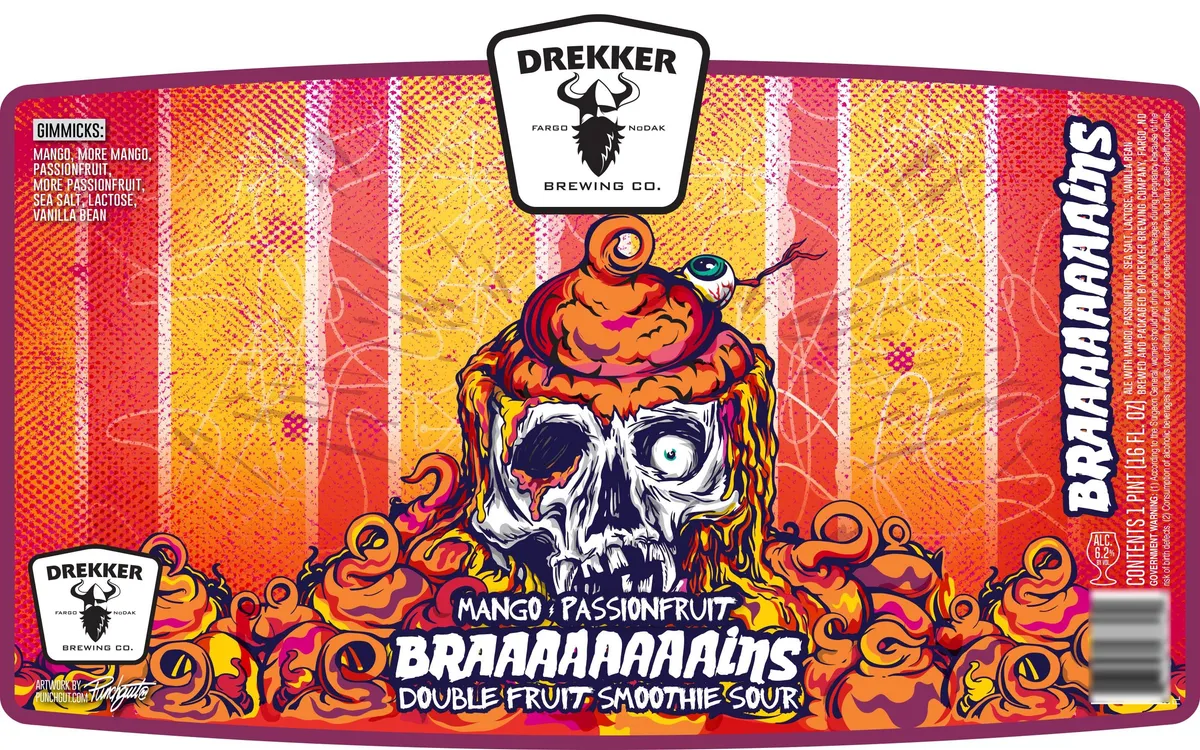 Mango Passionfruit Braaaaaaaains label art — DREKKER BREWING COMPANY