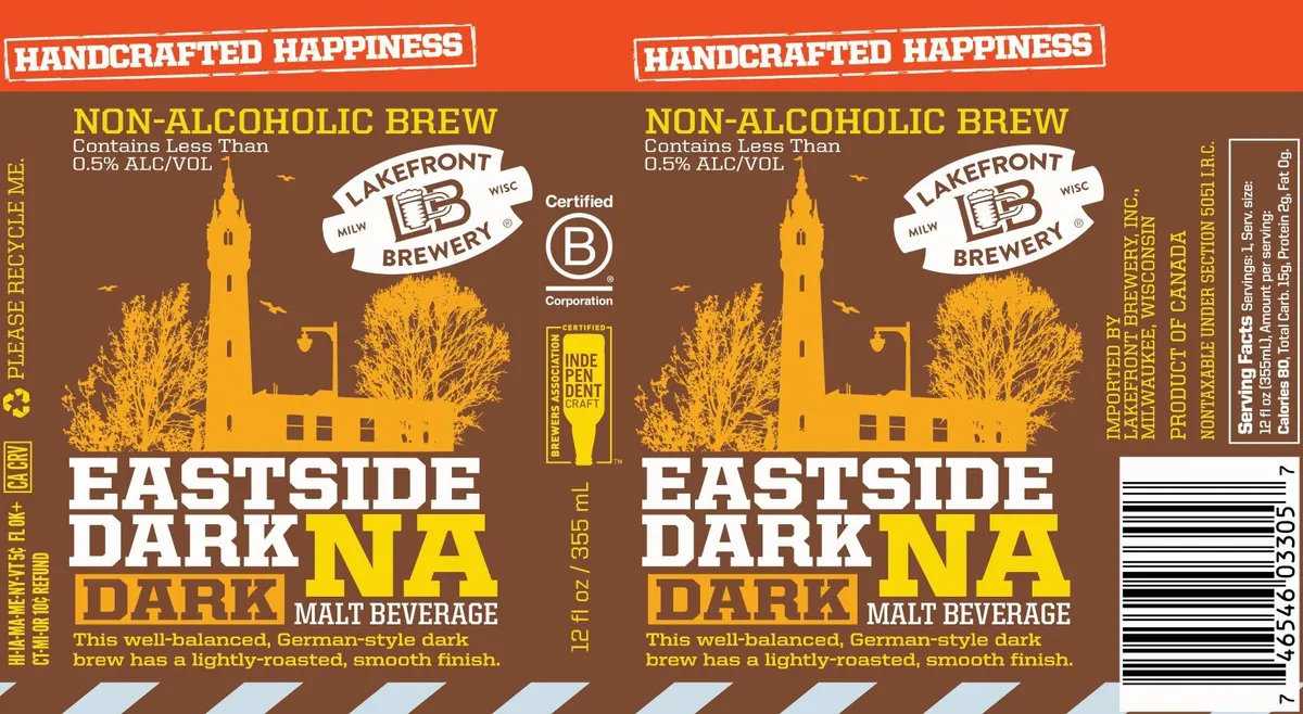Eastside Dark NA label art — LAKEFRONT BREWERY