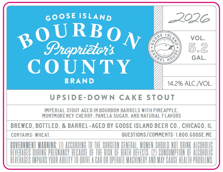 Bourbon County Brand Proprietor's Upside-Down Cake Stout — full label as filed with TTB