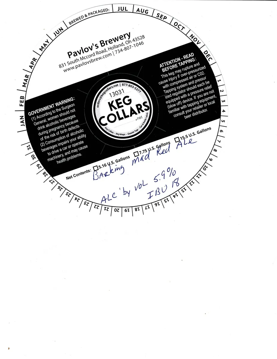 Barking Mad Red Ale label art — PAVLOV'S BREWERY