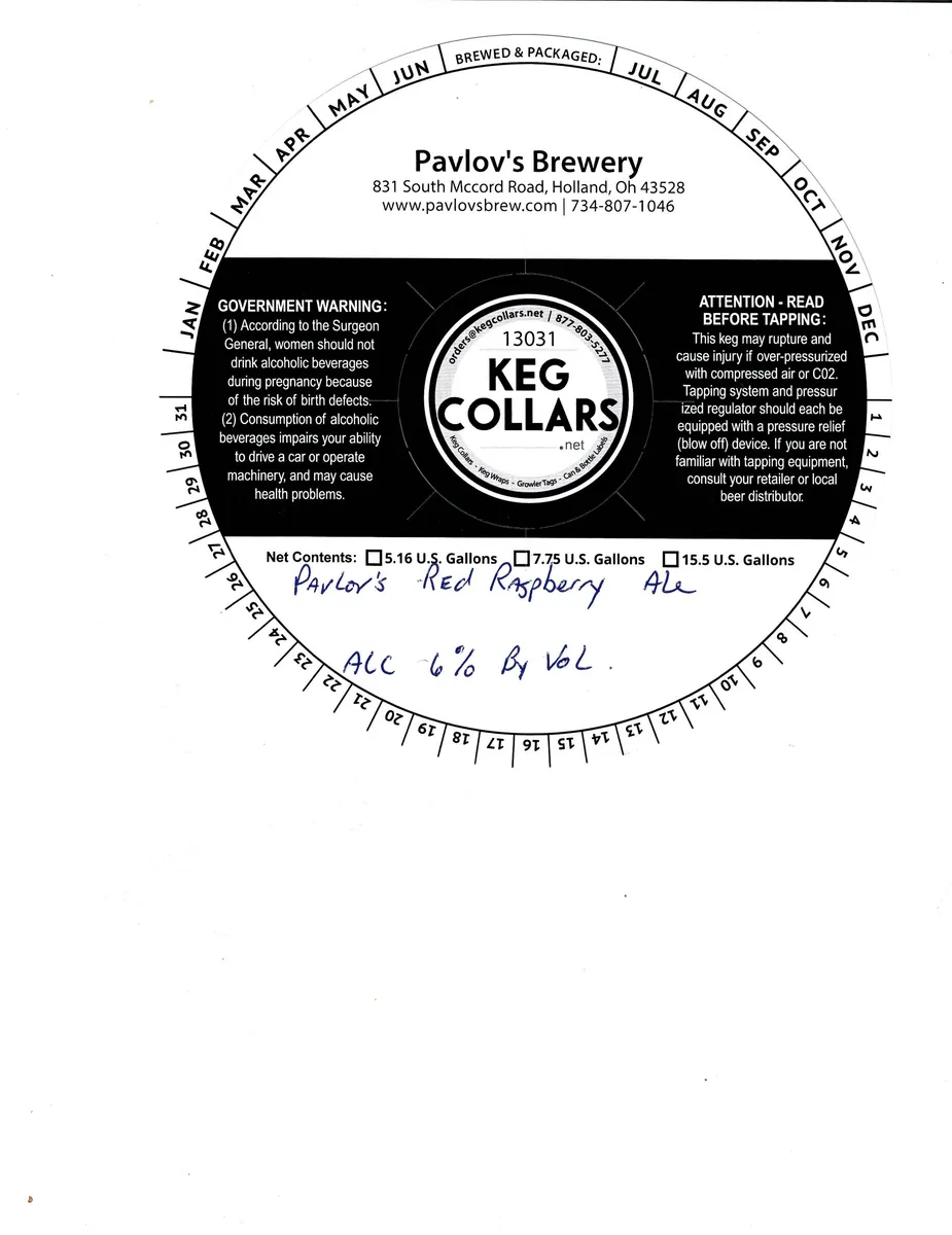 Pavlov's Red Raspberry Wheat Ale label art — PAVLOV'S BREWERY