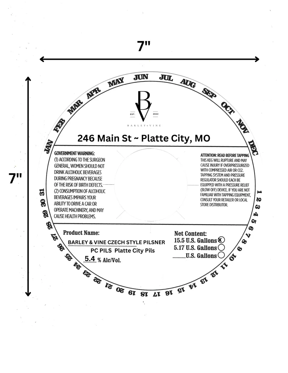 PC Pils Platte City Pils label art — BARLEY & VINE CZECH STYLE PILSNER