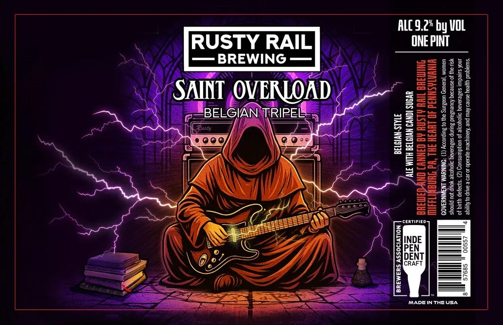Saint Overload label art — RUSTY RAIL BREWING