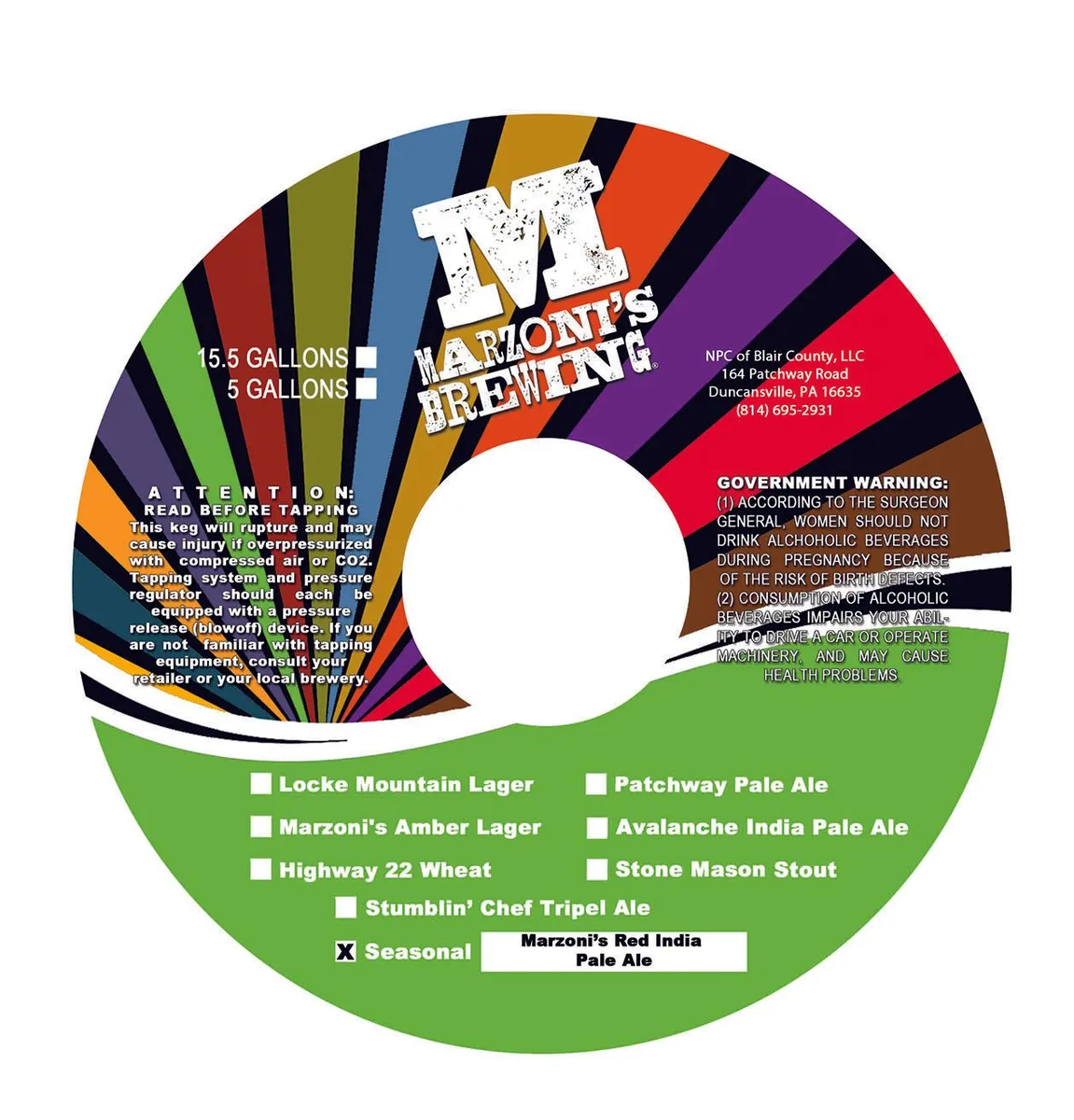Marzoni's Red India Pale Ale label art — M MARZONI'S BREWING