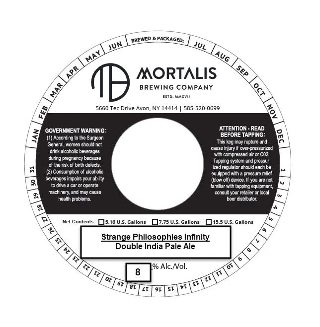 Strange Philosophies Infinity — full label as filed with TTB