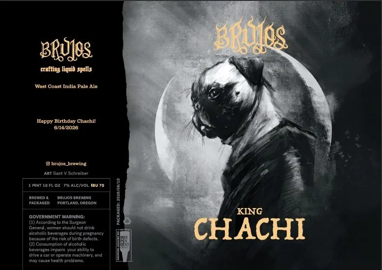 King Chachi label art — BRUJOS BREWING