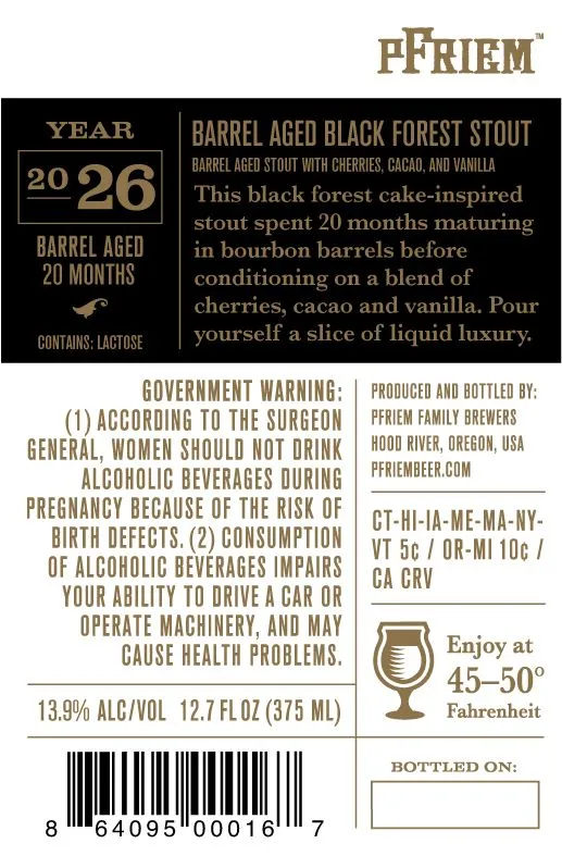 Barrel Aged Black Forest Stout — full label as filed with TTB