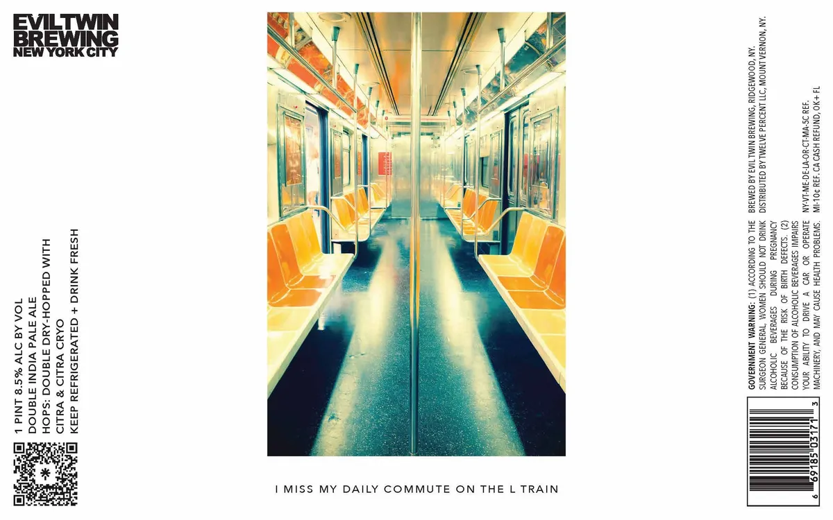 I Miss My Daily Commute On The L Train label art — EVIL TWIN BREWING NEW YORK CITY
