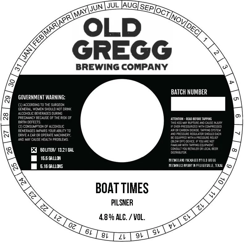 Boat Times Pilsner — full label as filed with TTB