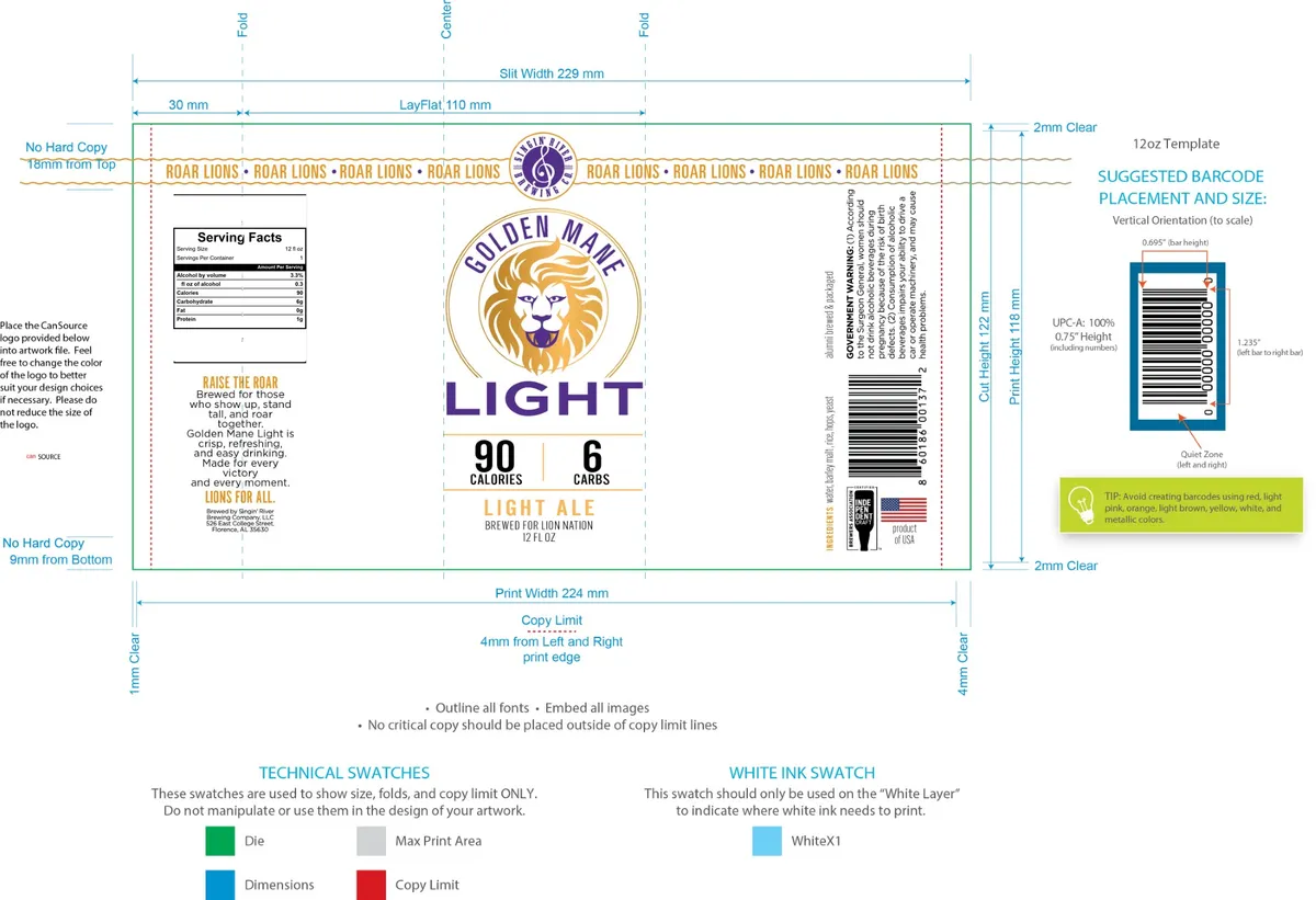 Golden Mane Light — full label as filed with TTB
