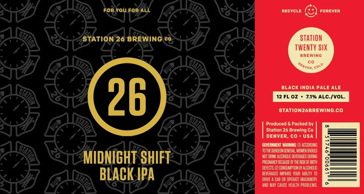 Midnight Shift Black IPA label art — STATION 26 BREWING CO