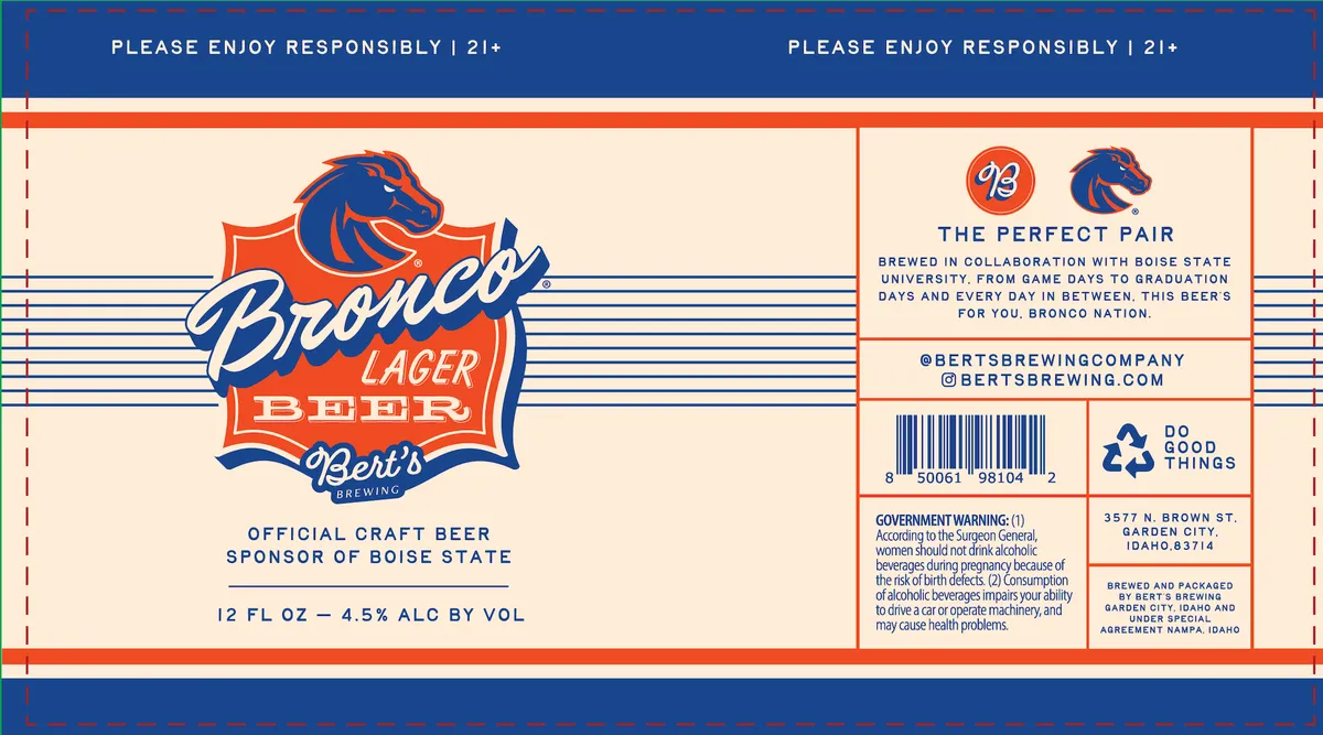 Bronco Lager Beer label art — BERT'S BREWING