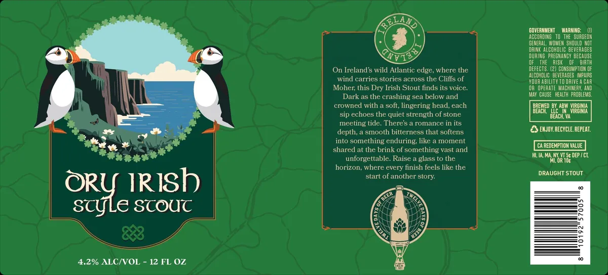 Dry Irish Style Stout label art — ABW VIRGINIA BEACH, LLC