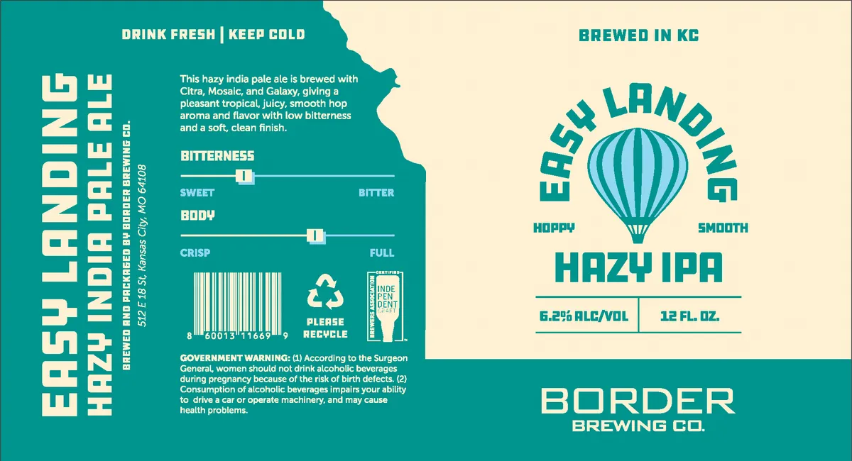 Easy Landing Hazy IPA — full label as filed with TTB