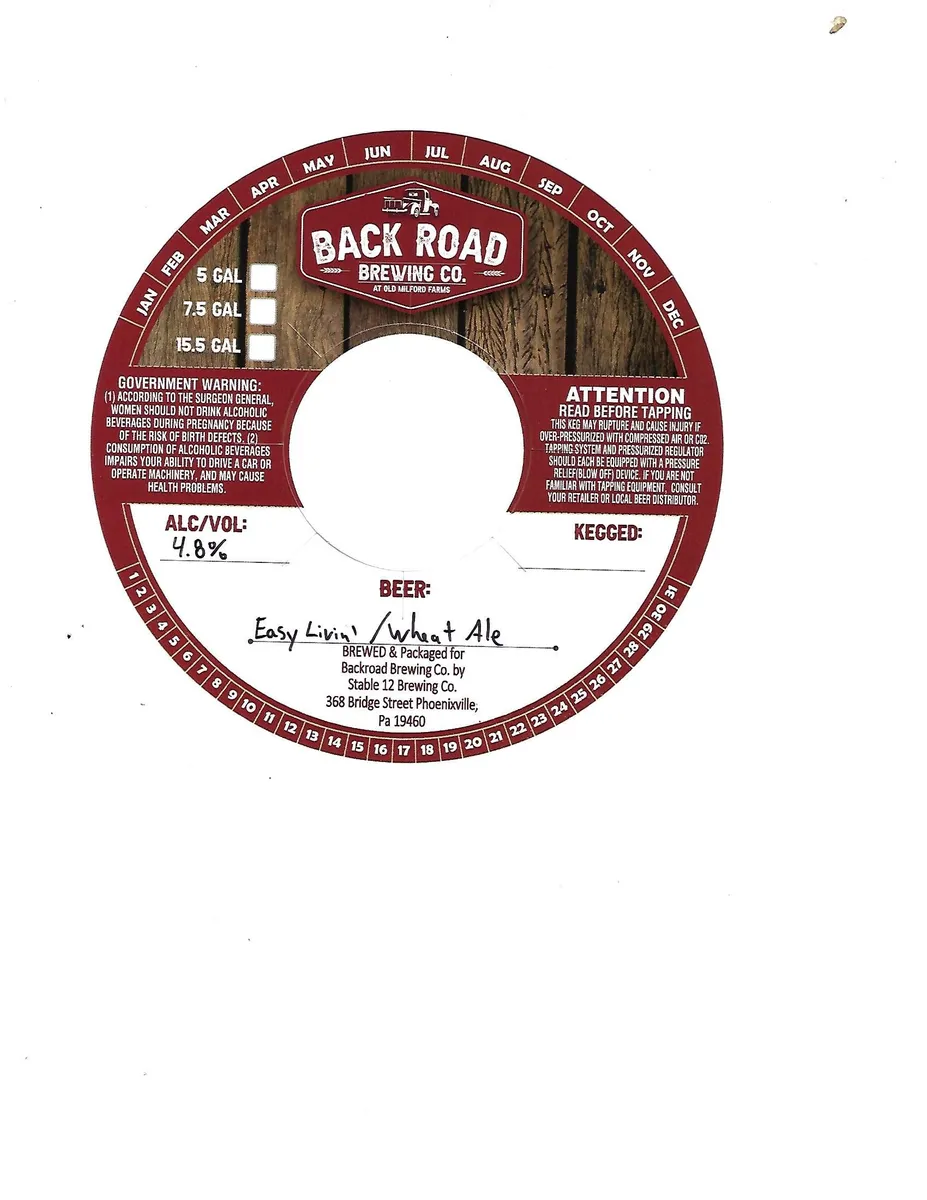 Easy Livin' — full label as filed with TTB