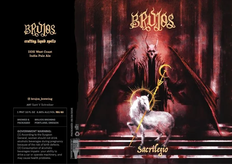 Sacrilegio label art — BRUJOS BREWING