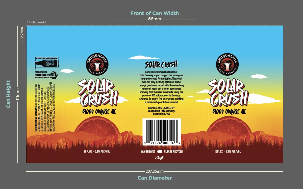 Solar Crush Blood Orange Ale label art — SNOQUALMIE FALLS BREWERY
