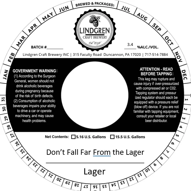 Don't Fall Far From the Lager — full label as filed with TTB