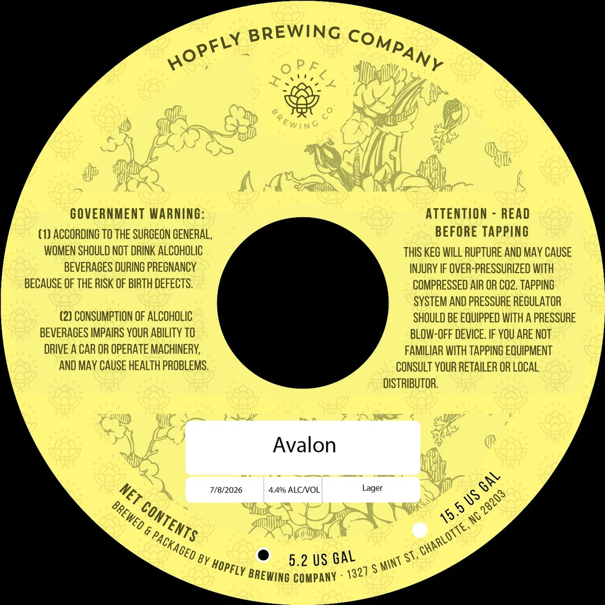 Avalon — full label as filed with TTB