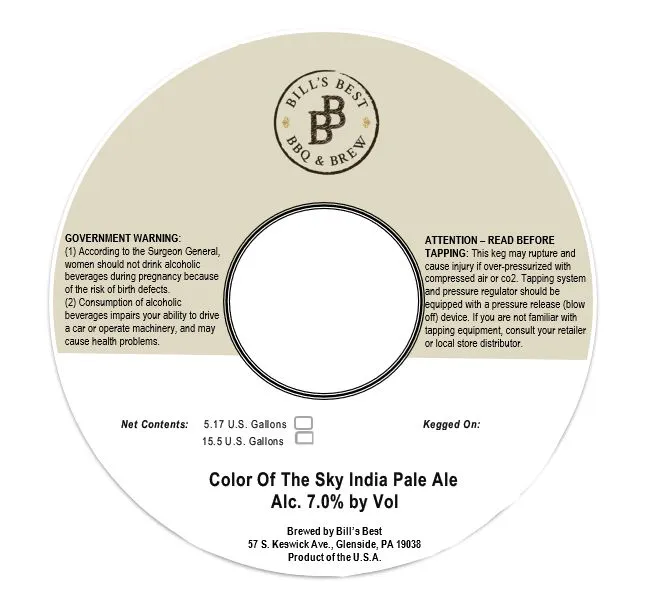 Color Of The Sky India Pale Ale — full label as filed with TTB