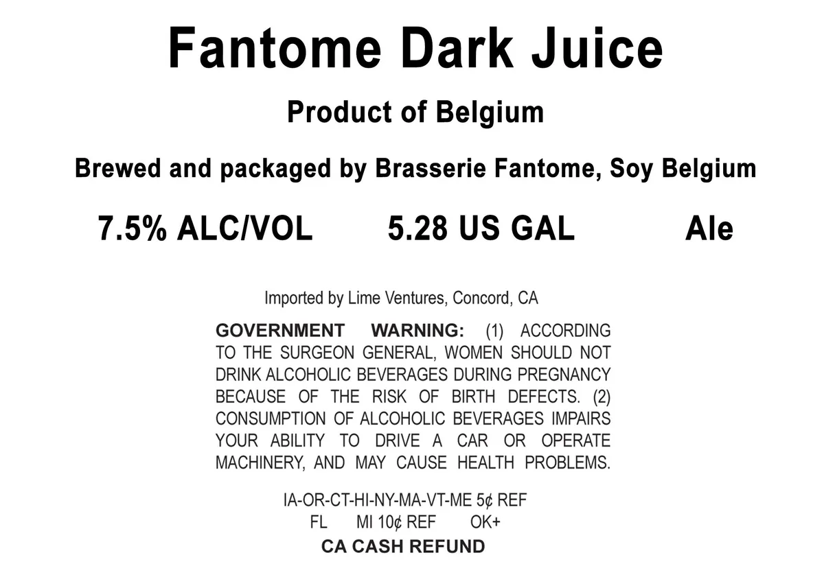 Fantome Dark Juice — full label as filed with TTB