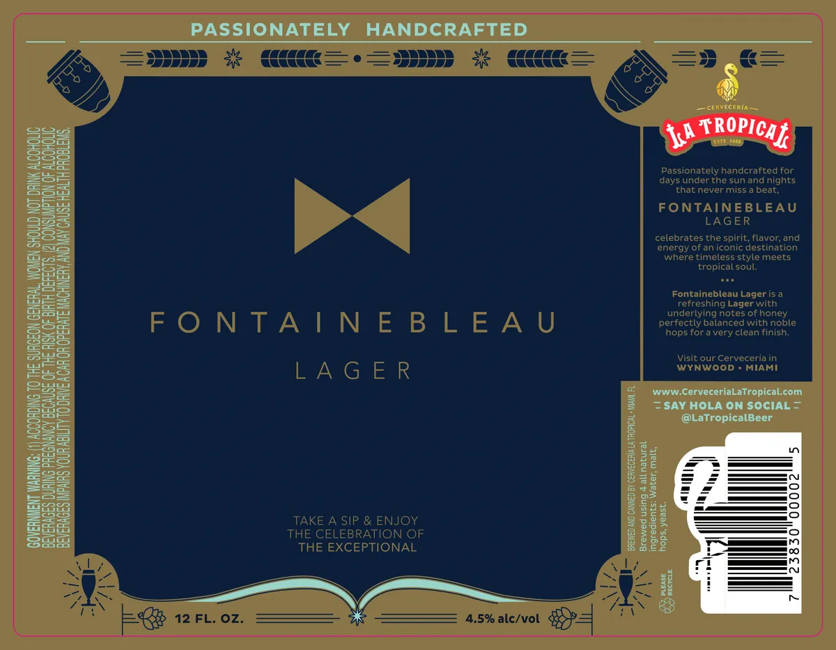 Fontainebleau Lager — full label as filed with TTB