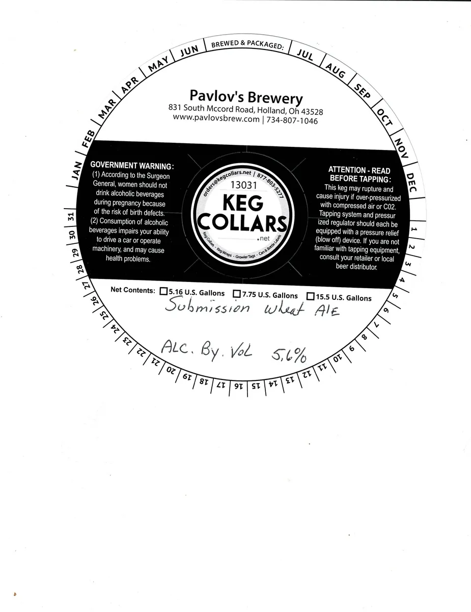 Submission Wheat Ale — full label as filed with TTB