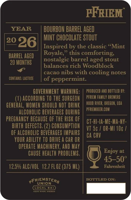 Bourbon Barrel Aged Mint Chocolate Stout — full label as filed with TTB