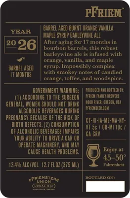 Barrel Aged Burnt Orange Vanilla Maple Syrup Barleywine Ale label