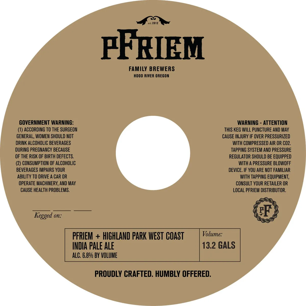 PFRIEM + Highland Park West Coast India Pale Ale — full label as filed with TTB