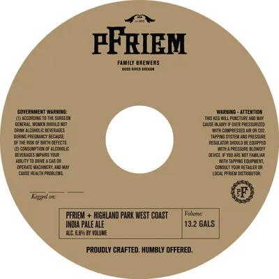 PFRIEM + Highland Park West Coast India Pale Ale label