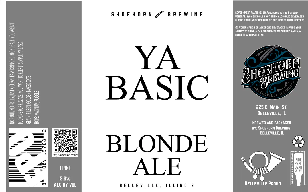 Ya Basic Blonde Ale — full label as filed with TTB