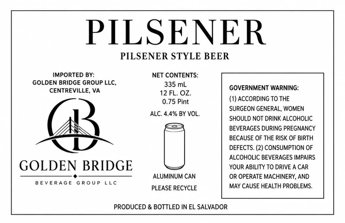 Golden Bridge Pilsener — full label as filed with TTB
