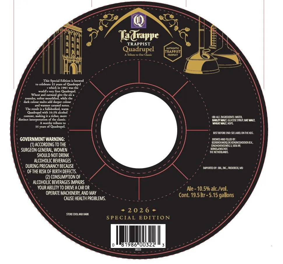 La Trappe Trappist Quadrupel — full label as filed with TTB