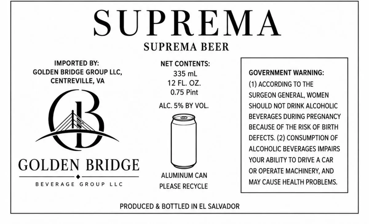 Suprema Beer — full label as filed with TTB